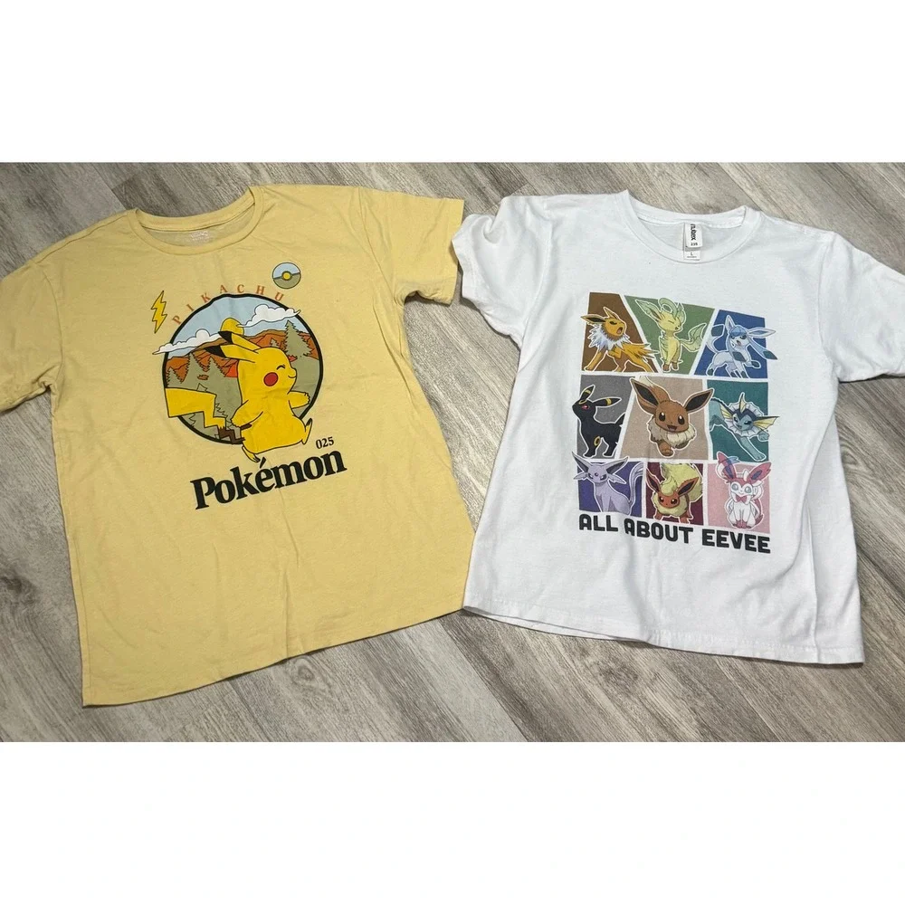 Pokemon Pikachu & All About Eevee‎ T-Shirt Bundle Kids XL/L Yellow White